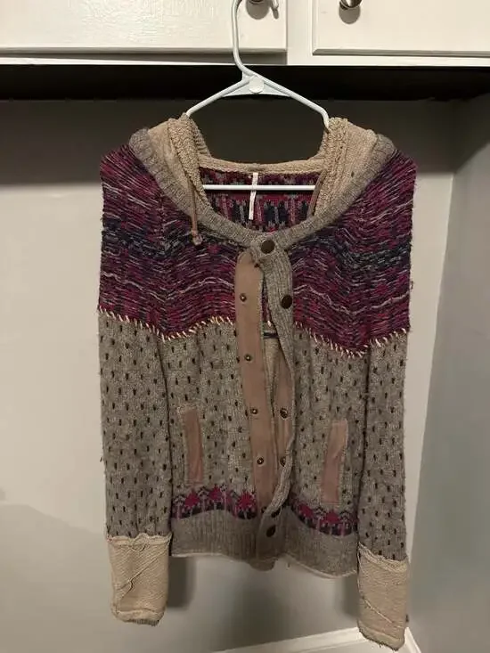 Free People On My Way Snap Front Knit Hoodie Cardigan - Picture 1 of 6